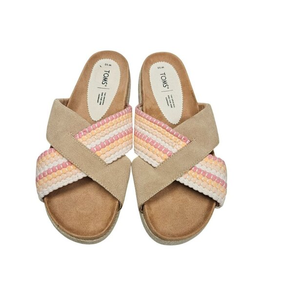 Toms Womens Espadrille Woven Platform Sandals Size 10 Beige Multicolor Slide‎ on - Picture 2 of 12